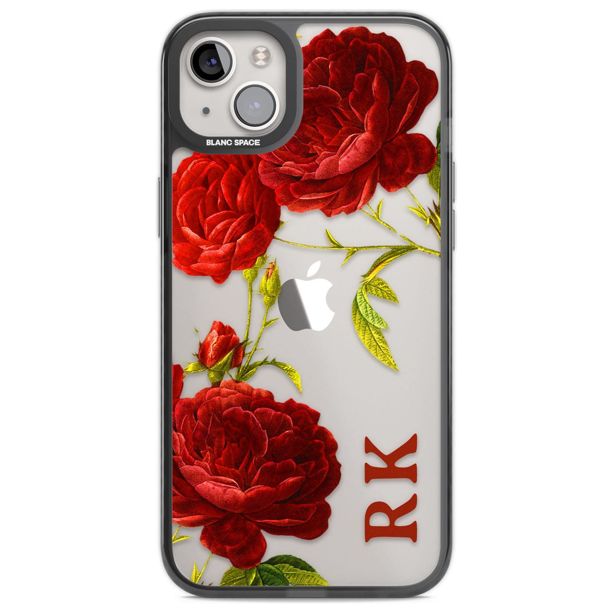 Personalised Clear Vintage Floral Red Roses Custom Phone Case iPhone 14 Plus / Black Impact Case Blanc Space