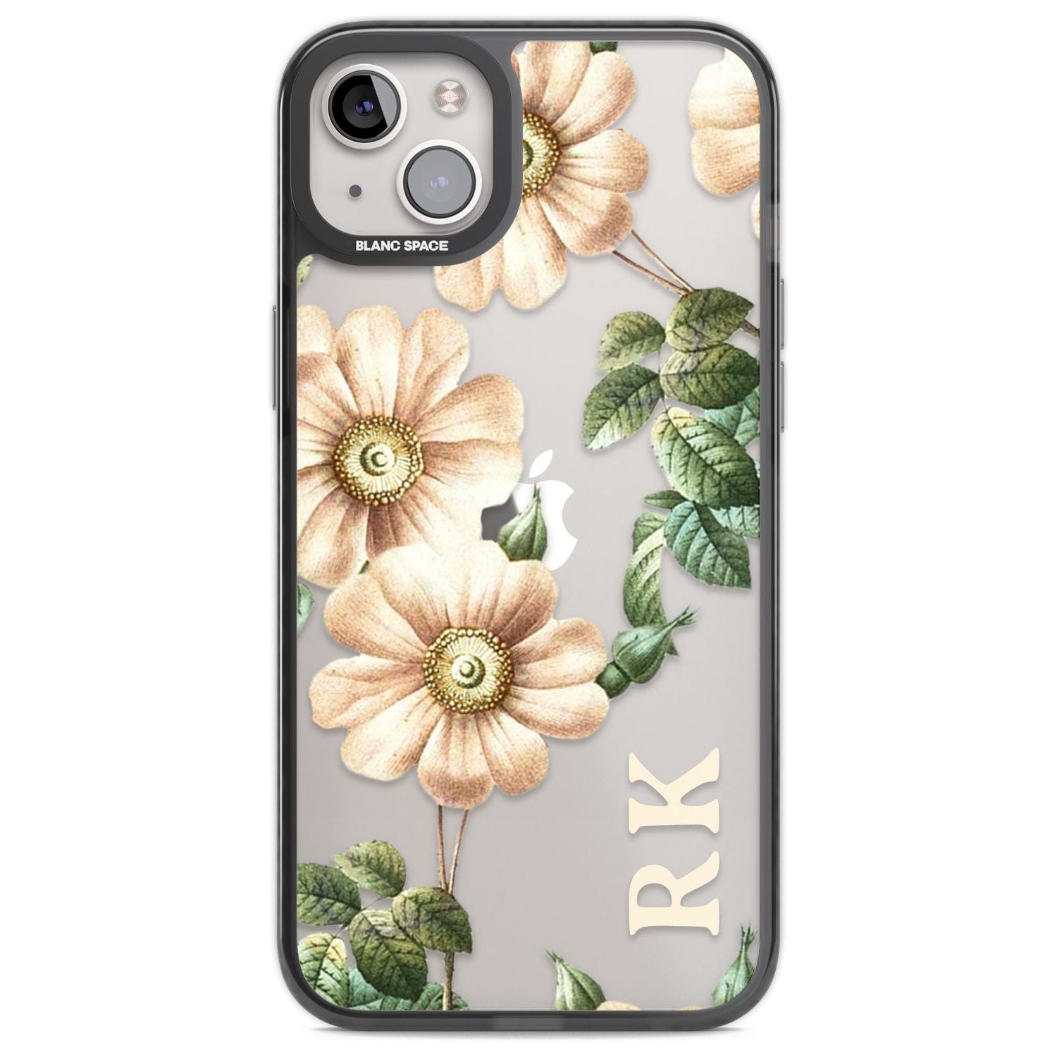 Personalised Clear Vintage Floral Cream Anemones Custom Phone Case iPhone 14 Plus / Black Impact Case Blanc Space