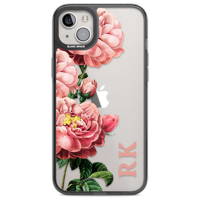 Personalised Clear Vintage Floral Pink Peonies Custom Phone Case iPhone 14 Plus / Black Impact Case Blanc Space