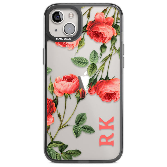 Personalised Clear Vintage Floral Pink Roses Custom Phone Case iPhone 14 Plus / Black Impact Case Blanc Space