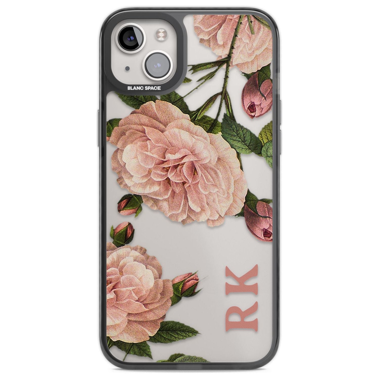Personalised Clear Vintage Floral Pale Pink Peonies Custom Phone Case iPhone 14 Plus / Black Impact Case Blanc Space