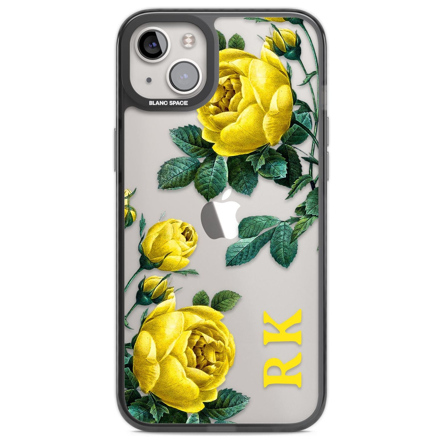 Personalised Clear Vintage Floral Yellow Roses Custom Phone Case iPhone 14 Plus / Black Impact Case Blanc Space
