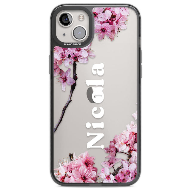 Personalised Cherry Blossoms with Text Custom Phone Case iPhone 14 Plus / Black Impact Case Blanc Space