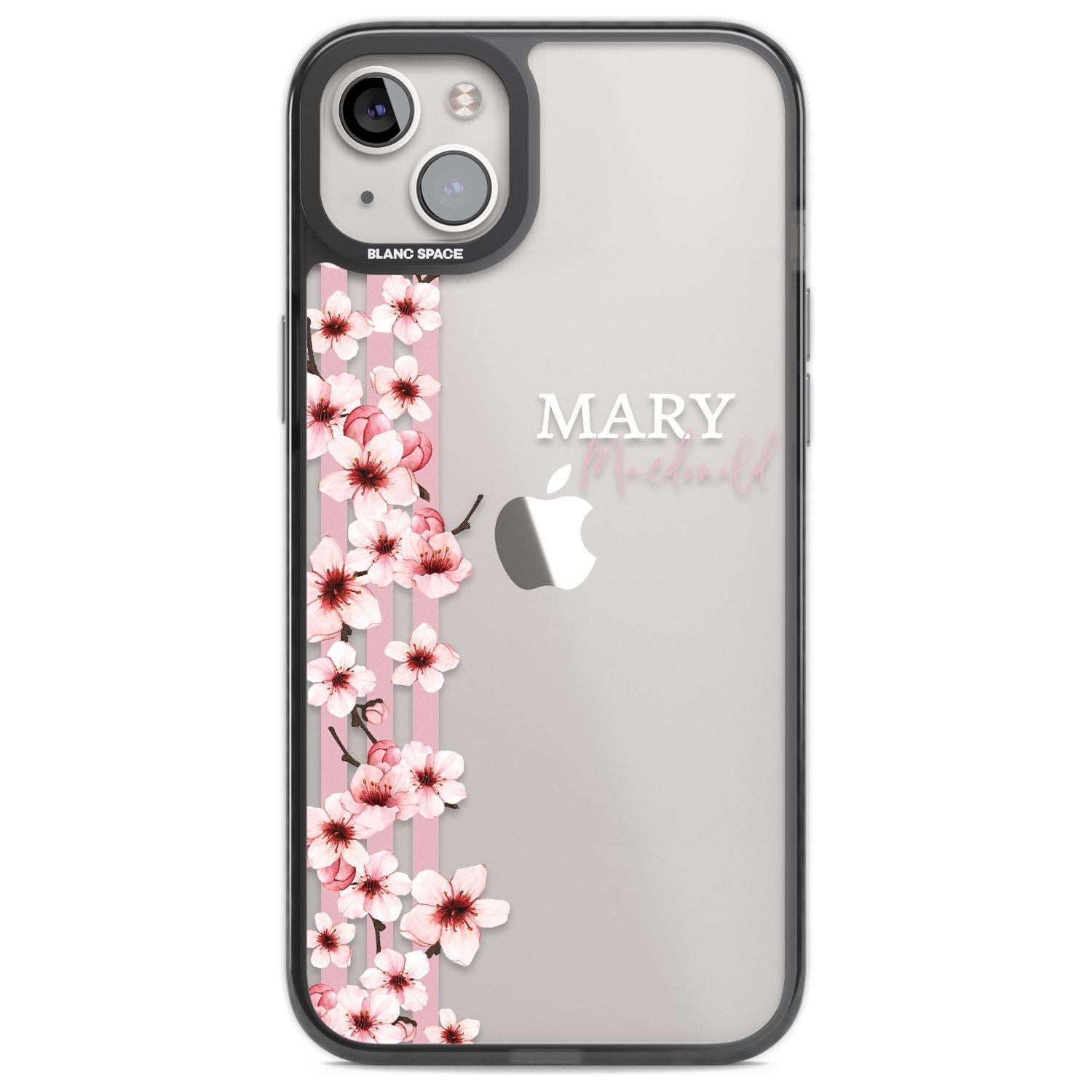 Personalised Cherry Blossoms & Stripes Custom Phone Case iPhone 14 Plus / Black Impact Case Blanc Space