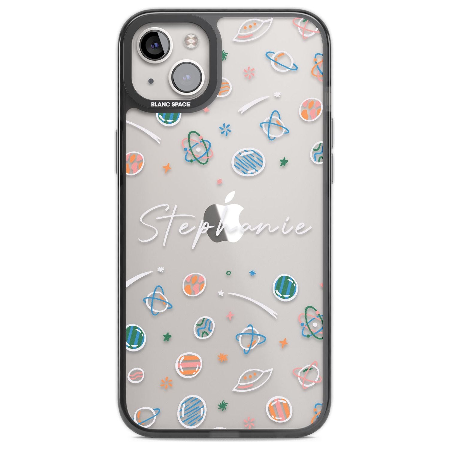 Personalised Space Pattern White Custom Phone Case iPhone 14 Plus / Black Impact Case Blanc Space