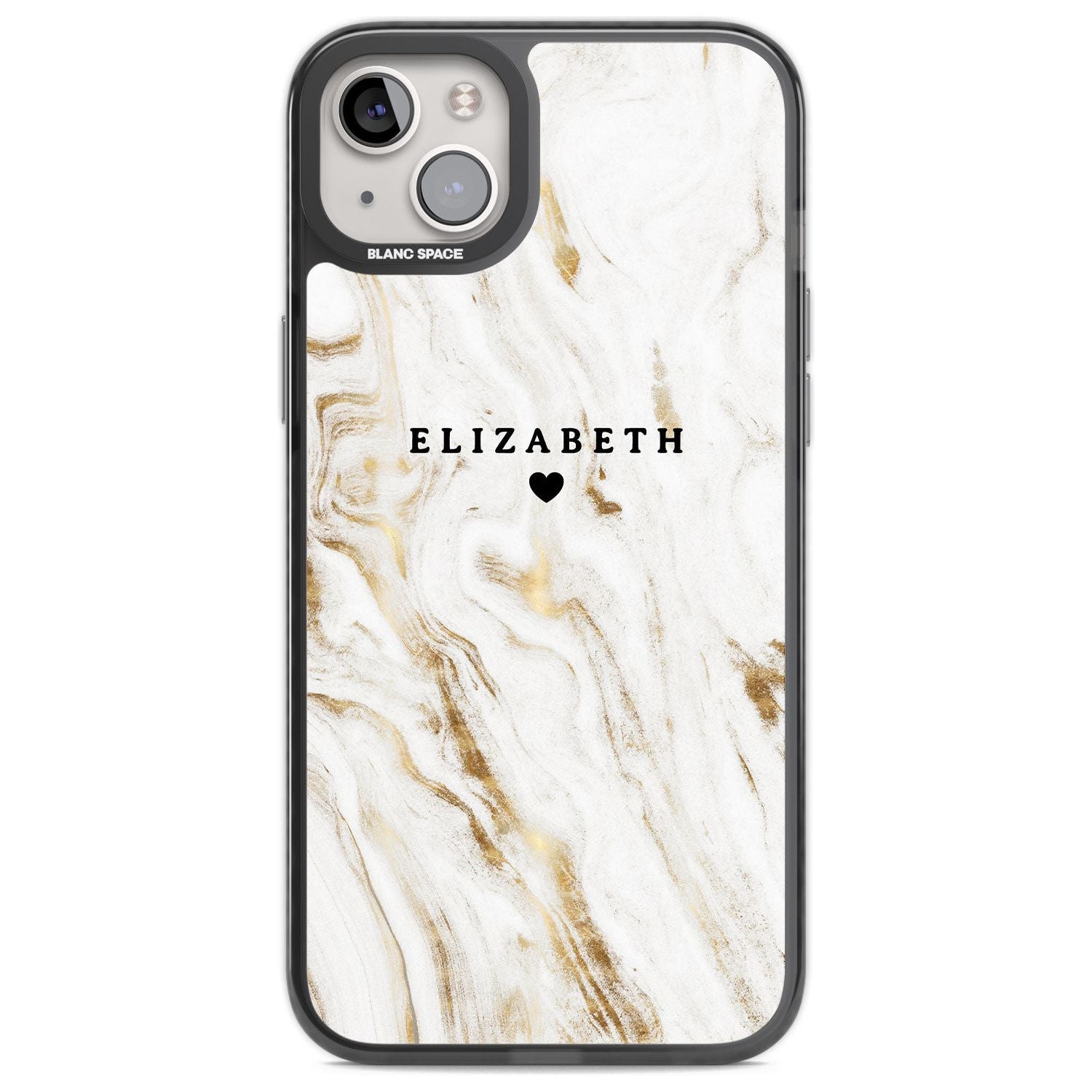 Personalised White & Gold Swirl Marble Custom Phone Case iPhone 14 Plus / Black Impact Case Blanc Space