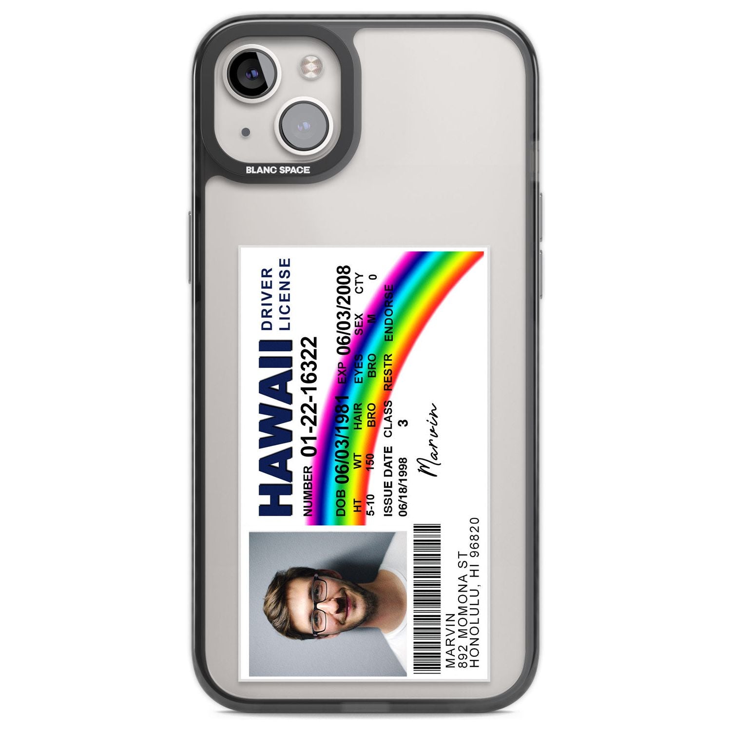 Personalised Hawaii Driving License Custom Phone Case iPhone 14 Plus / Black Impact Case Blanc Space
