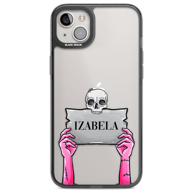 Personalised Grave Plaque Custom Phone Case iPhone 14 Plus / Black Impact Case Blanc Space