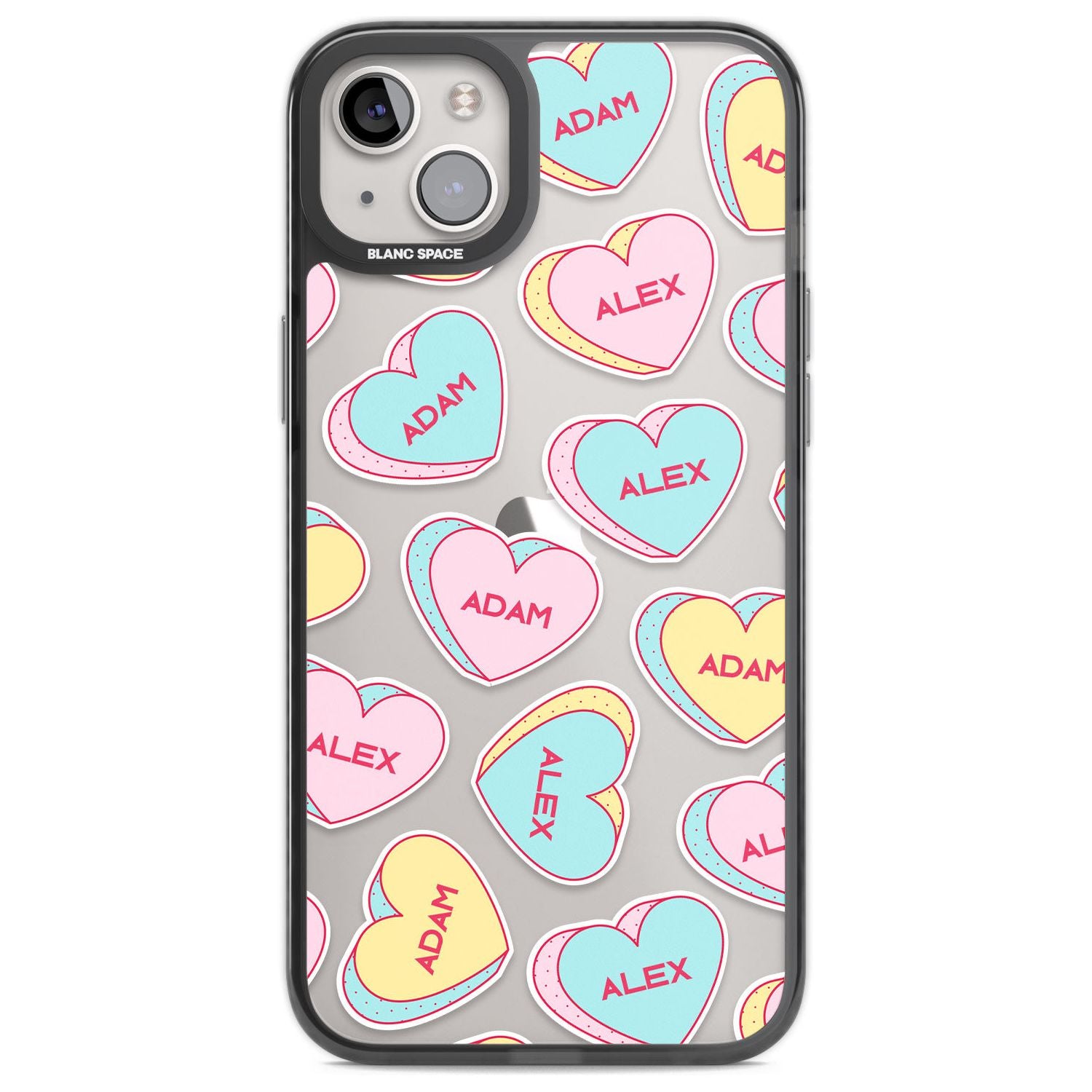 Personalised Text Love Hearts Custom Phone Case iPhone 14 Plus / Black Impact Case Blanc Space