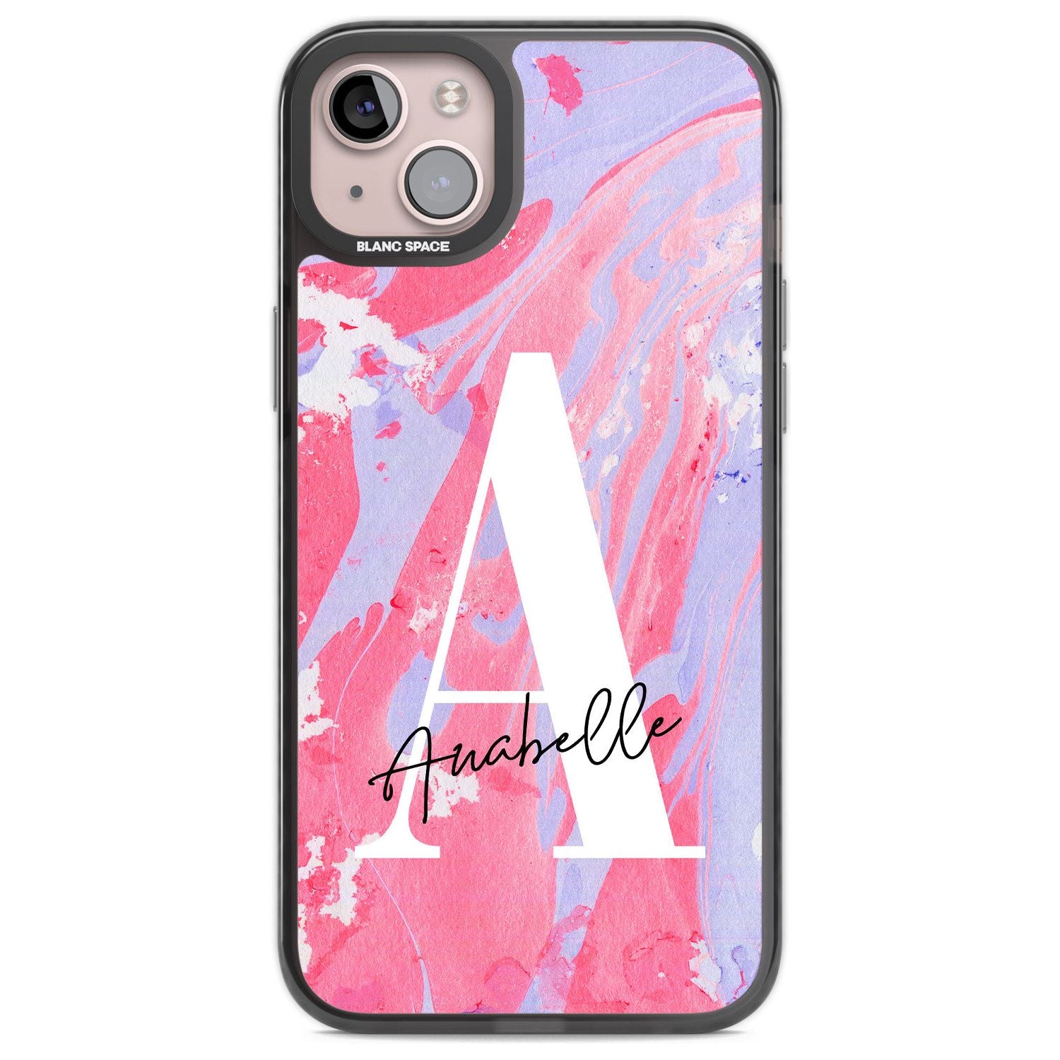 Personalised Pink & Purple - Marble Custom Phone Case iPhone 14 Plus / Black Impact Case Blanc Space