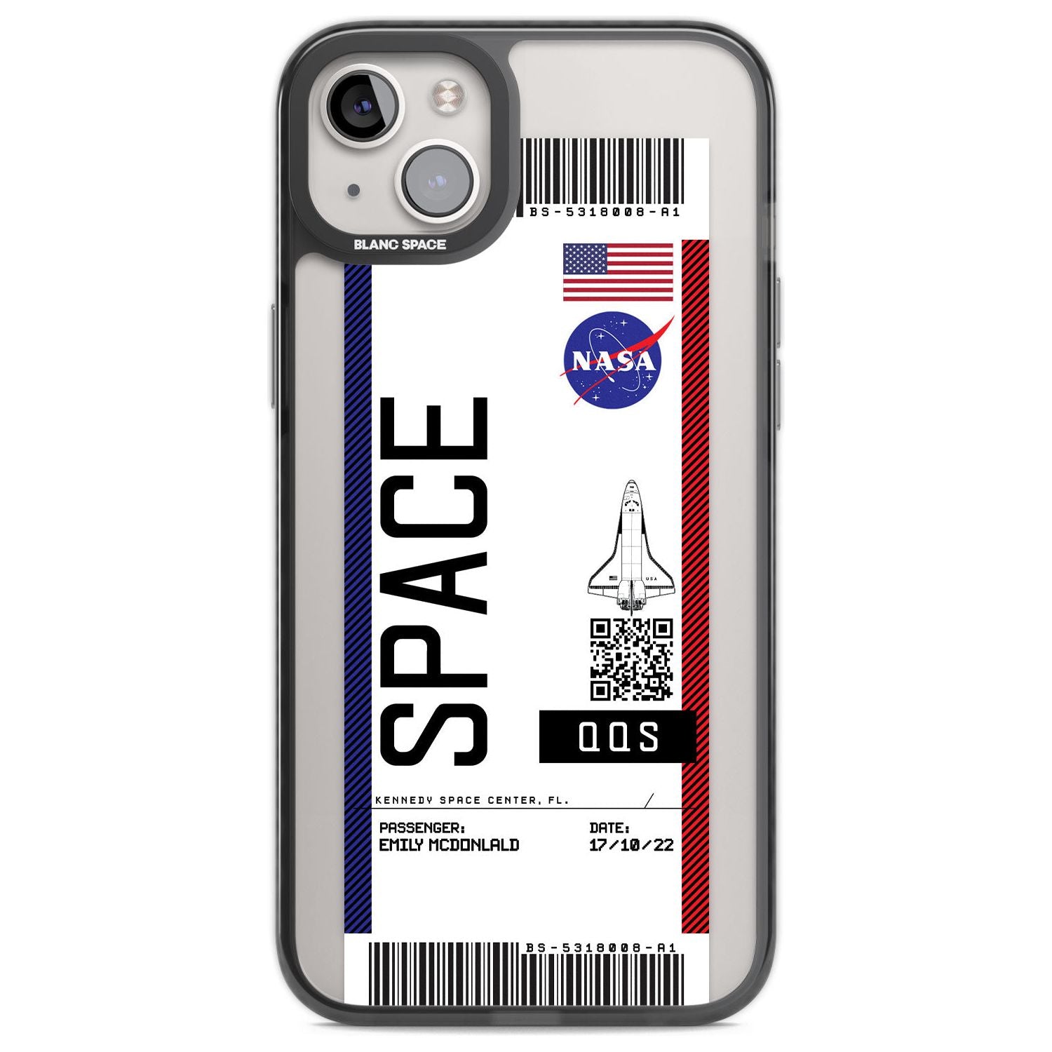 Personalised NASA Boarding Pass (Light) Custom Phone Case iPhone 14 Plus / Black Impact Case Blanc Space