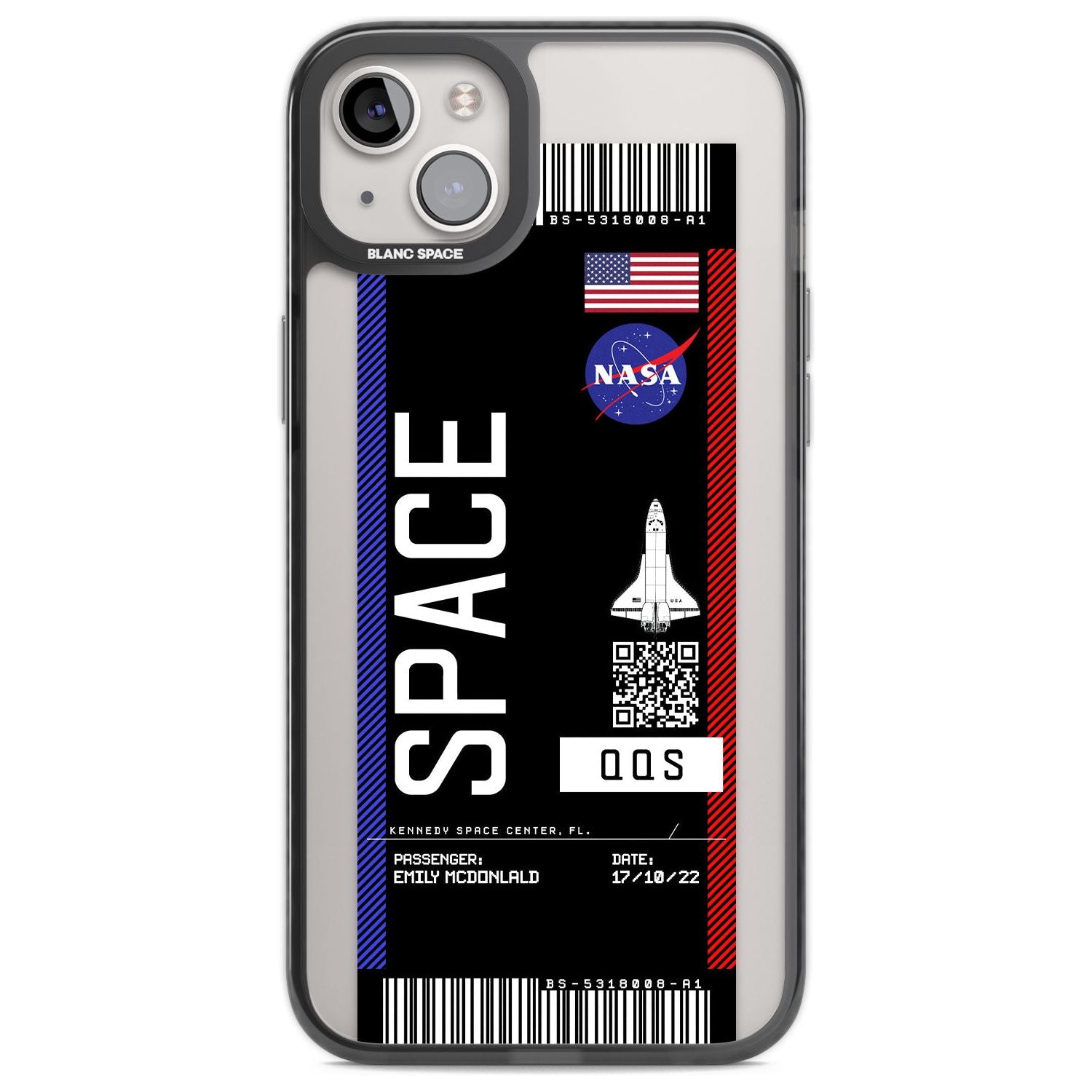 Personalised NASA Boarding Pass (Dark) Custom Phone Case iPhone 14 Plus / Black Impact Case Blanc Space