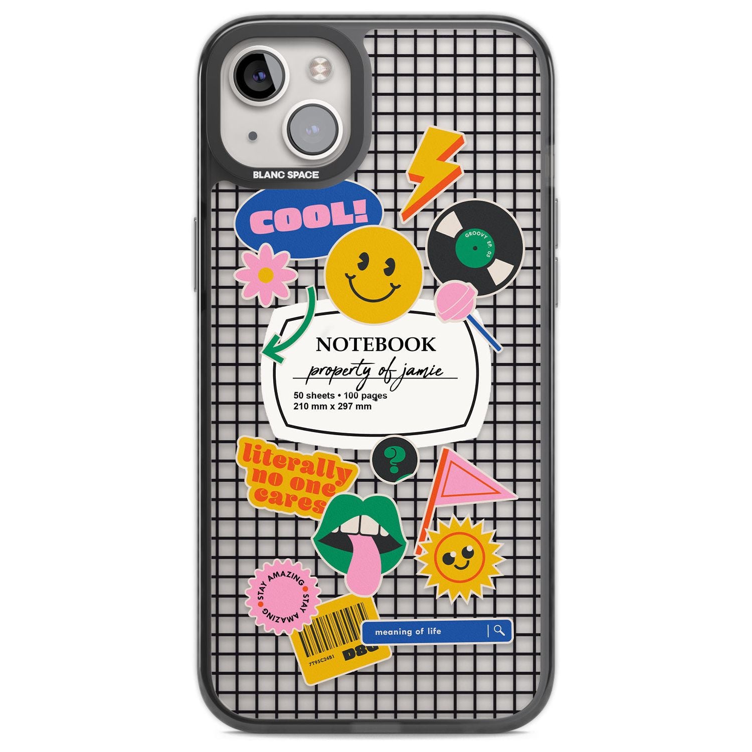 Personalised Sticker Mix on Grid Custom Phone Case iPhone 14 Plus / Black Impact Case Blanc Space