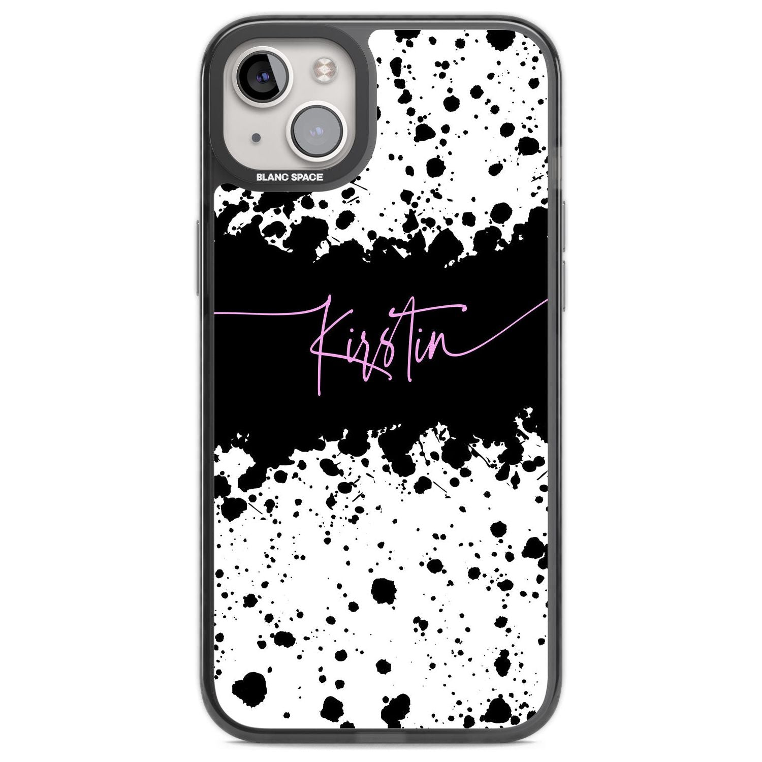 Personalised Black & White Paint Splatters Custom Phone Case iPhone 14 Plus / Black Impact Case Blanc Space