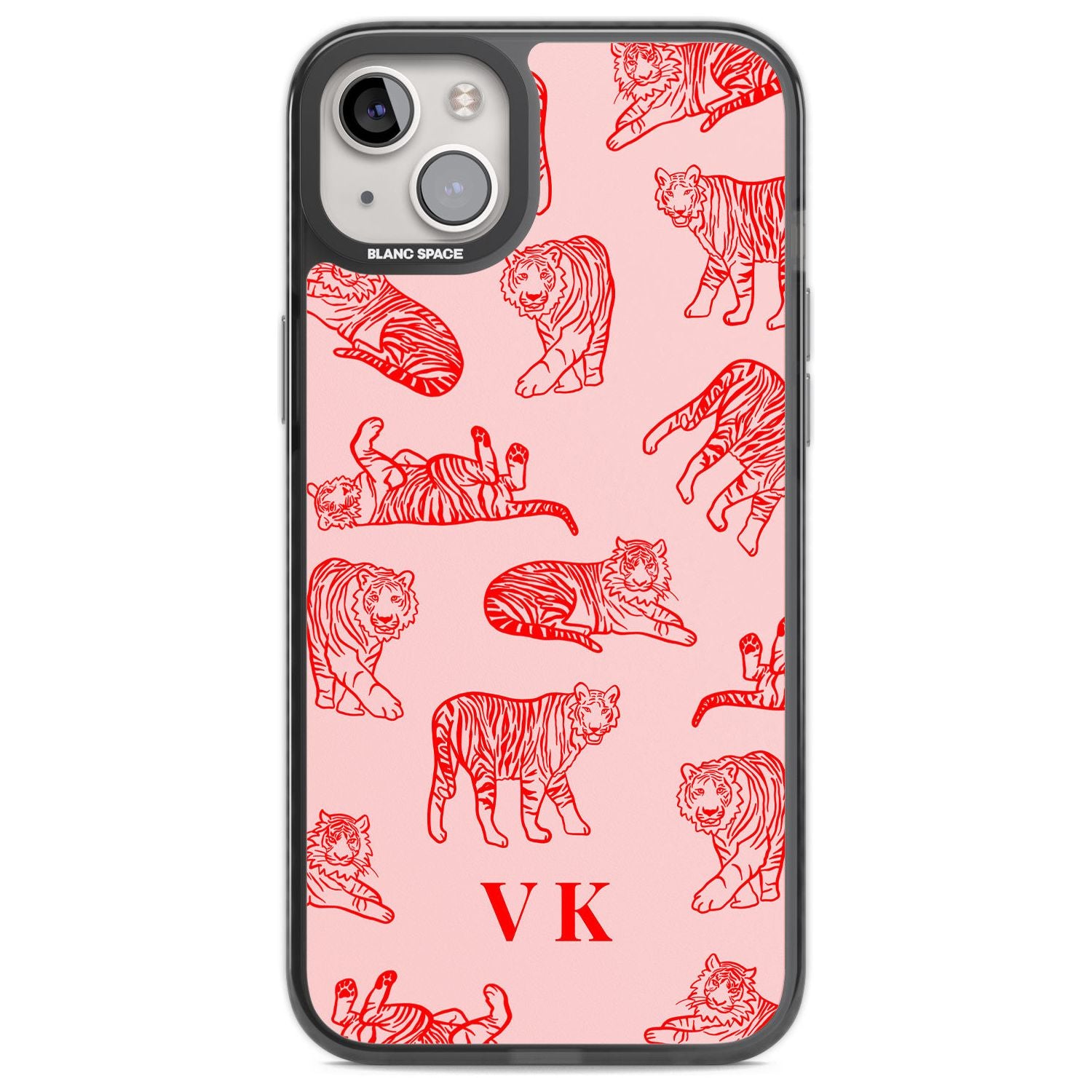 Personalised Red Tiger Outlines on Pink Custom Phone Case iPhone 14 Plus / Black Impact Case Blanc Space