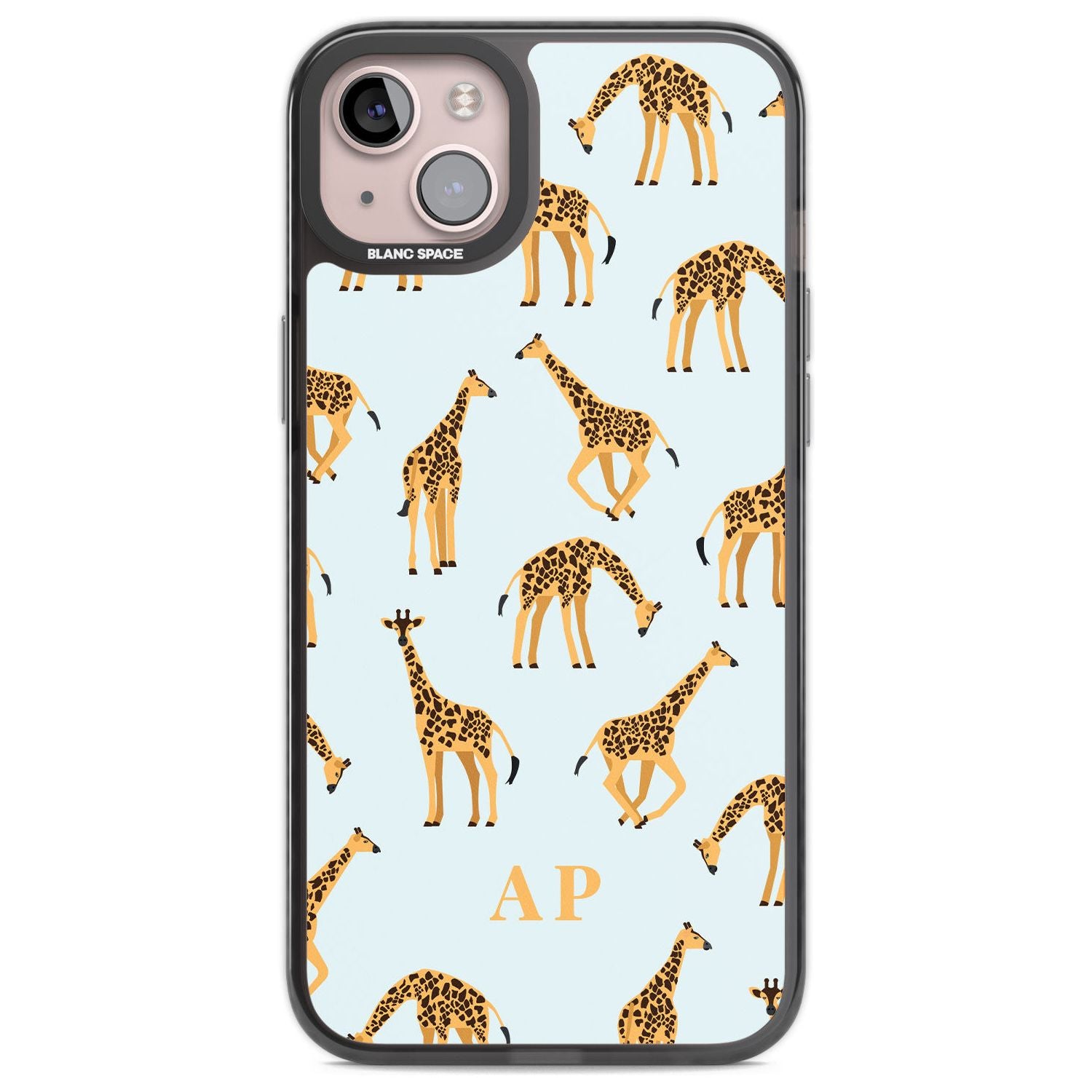 Personalised Safari Giraffe Pattern on Blue Custom Phone Case iPhone 14 Plus / Black Impact Case Blanc Space
