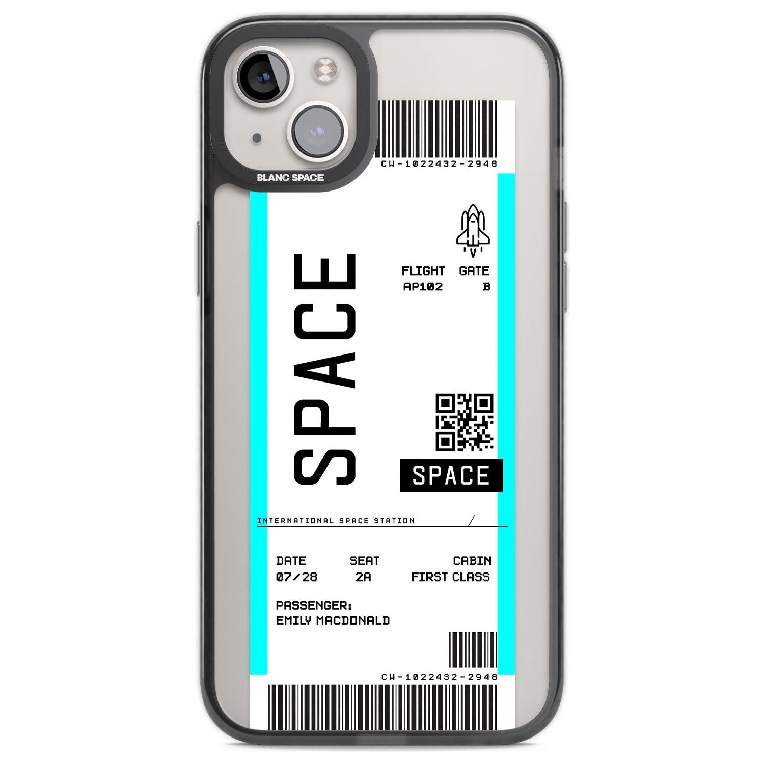 Personalised Space Space Travel Ticket Custom Phone Case iPhone 14 Plus / Black Impact Case Blanc Space