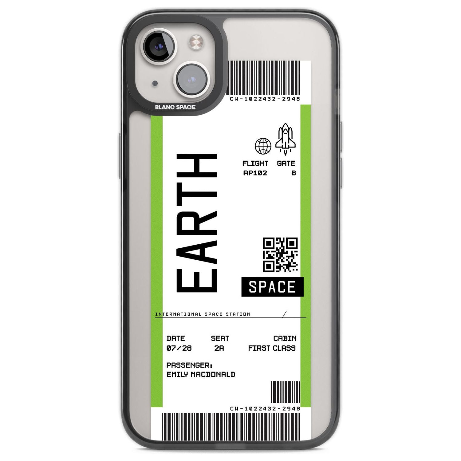 Personalised Earth Space Travel Ticket Custom Phone Case iPhone 14 Plus / Black Impact Case Blanc Space