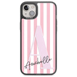 Personalised Pink Stripes & Large Monogram Custom Phone Case iPhone 14 Plus / Black Impact Case Blanc Space