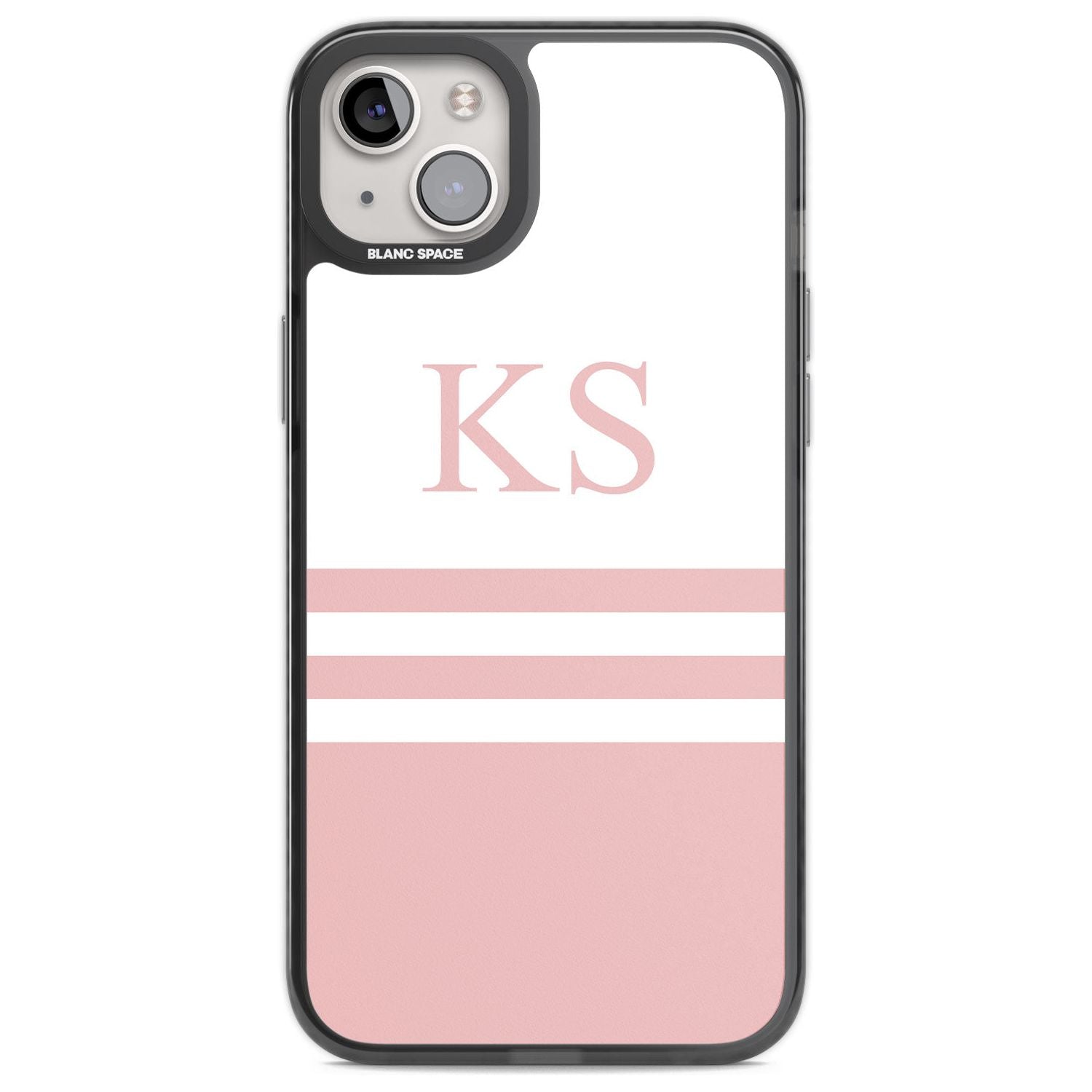 Personalised Minimal Pink Stripes & Initials Custom Phone Case iPhone 14 Plus / Black Impact Case Blanc Space