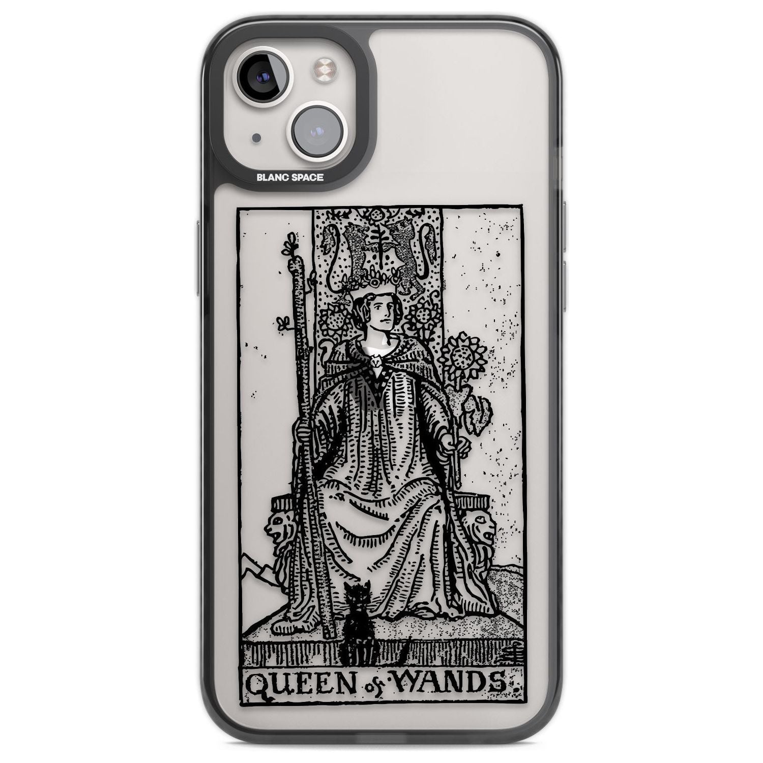Personalised Queen of Wands Tarot Card - Transparent Custom Phone Case iPhone 14 Plus / Black Impact Case Blanc Space