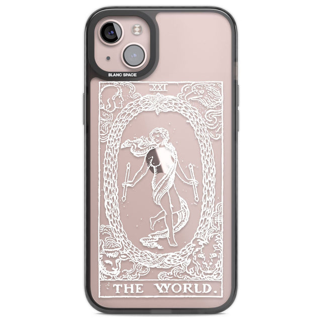 Personalised The World Tarot Card - White Transparent Custom Phone Case iPhone 14 Plus / Black Impact Case Blanc Space