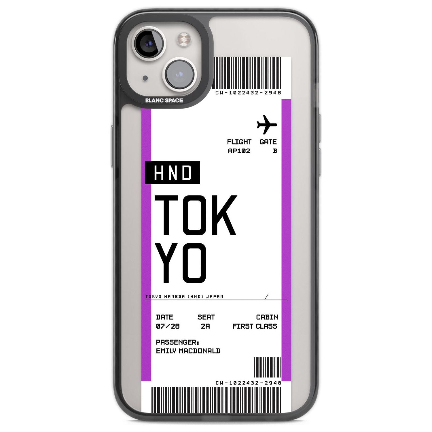 Personalised Tokyo Boarding Pass Custom Phone Case iPhone 14 Plus / Black Impact Case Blanc Space