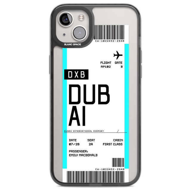 Personalised Dubai Boarding Pass Custom Phone Case iPhone 14 Plus / Black Impact Case Blanc Space