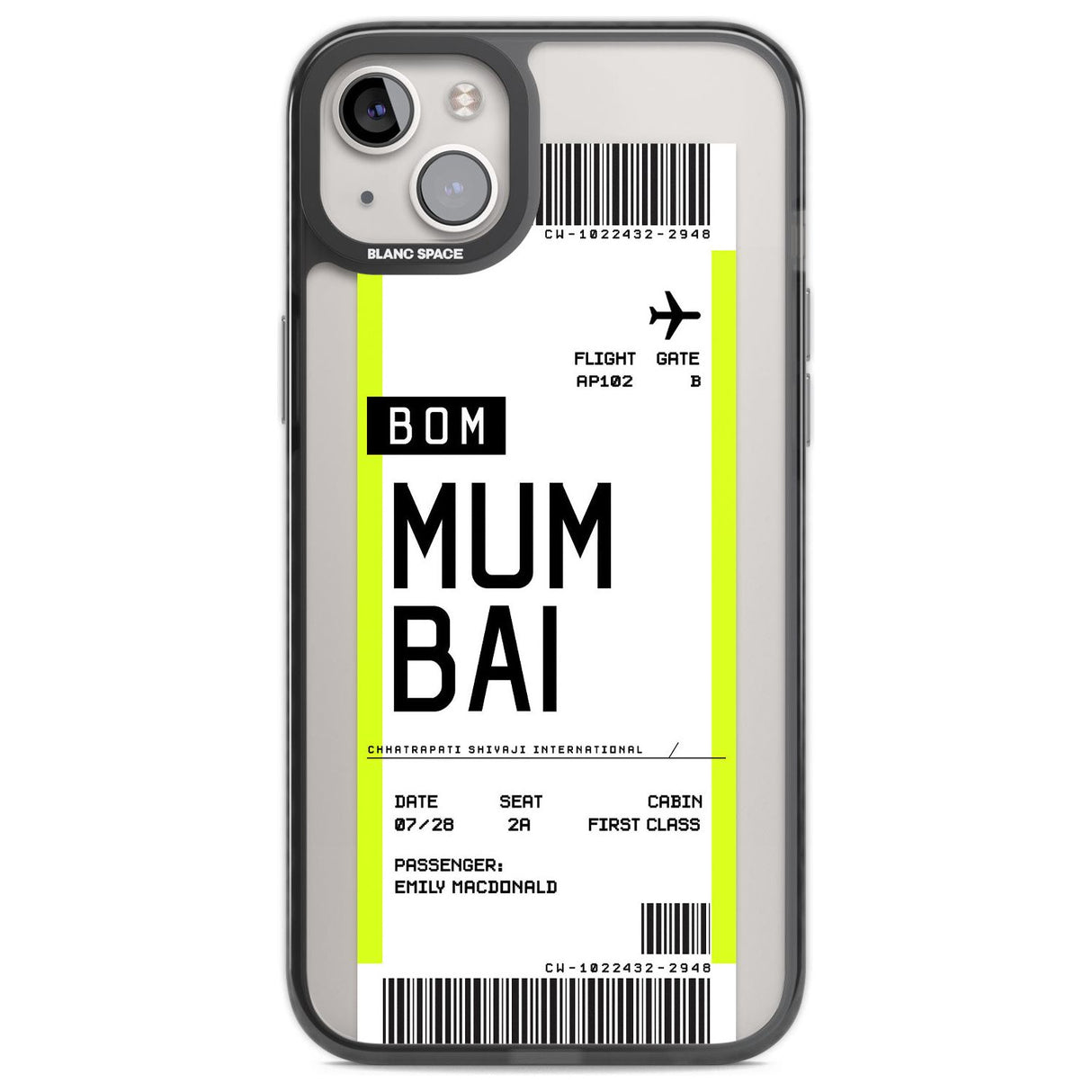 Personalised Mumbai Boarding Pass Custom Phone Case iPhone 14 Plus / Black Impact Case Blanc Space
