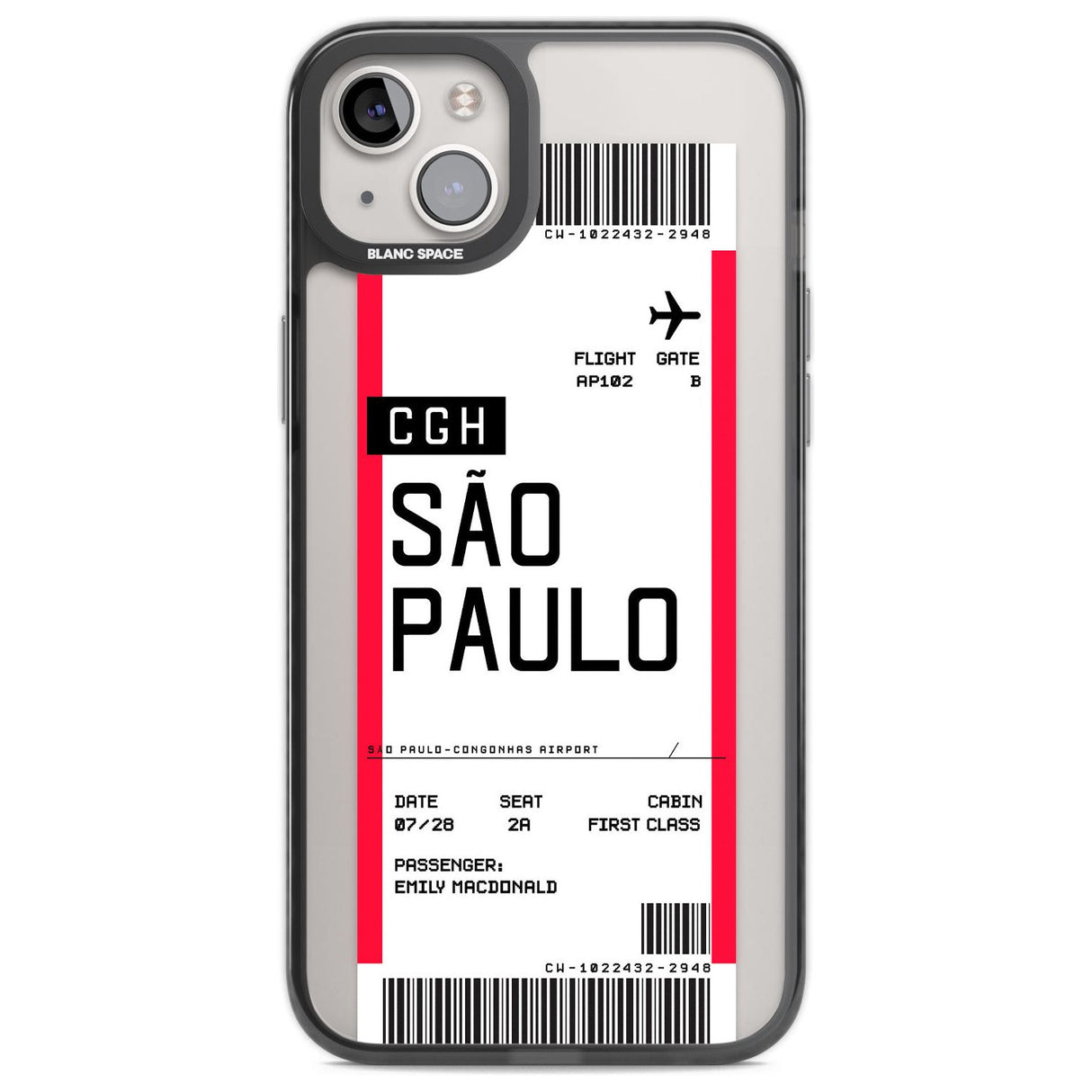 Personalised São Paulo Boarding Pass Custom Phone Case iPhone 14 Plus / Black Impact Case Blanc Space