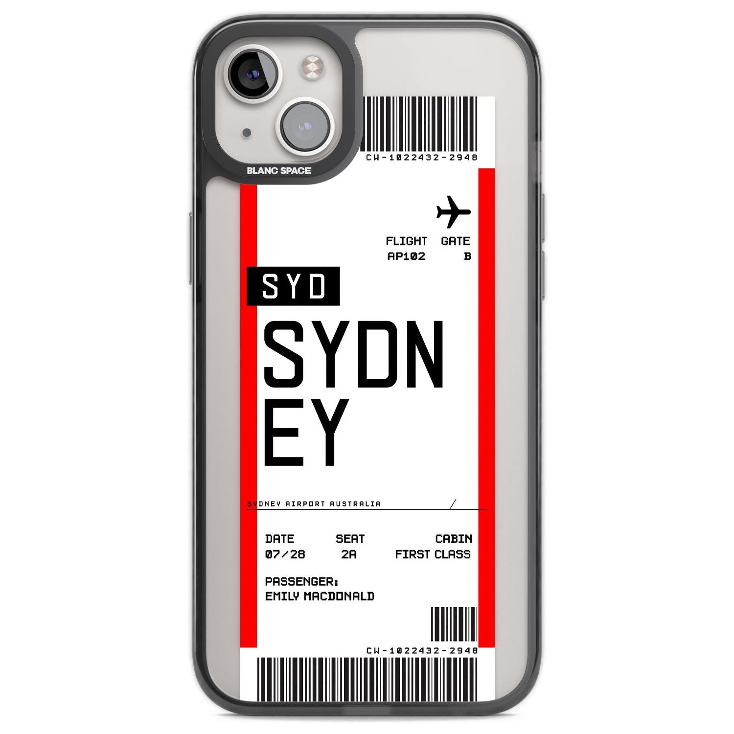 Personalised Sydney Boarding Pass Custom Phone Case iPhone 14 Plus / Black Impact Case Blanc Space