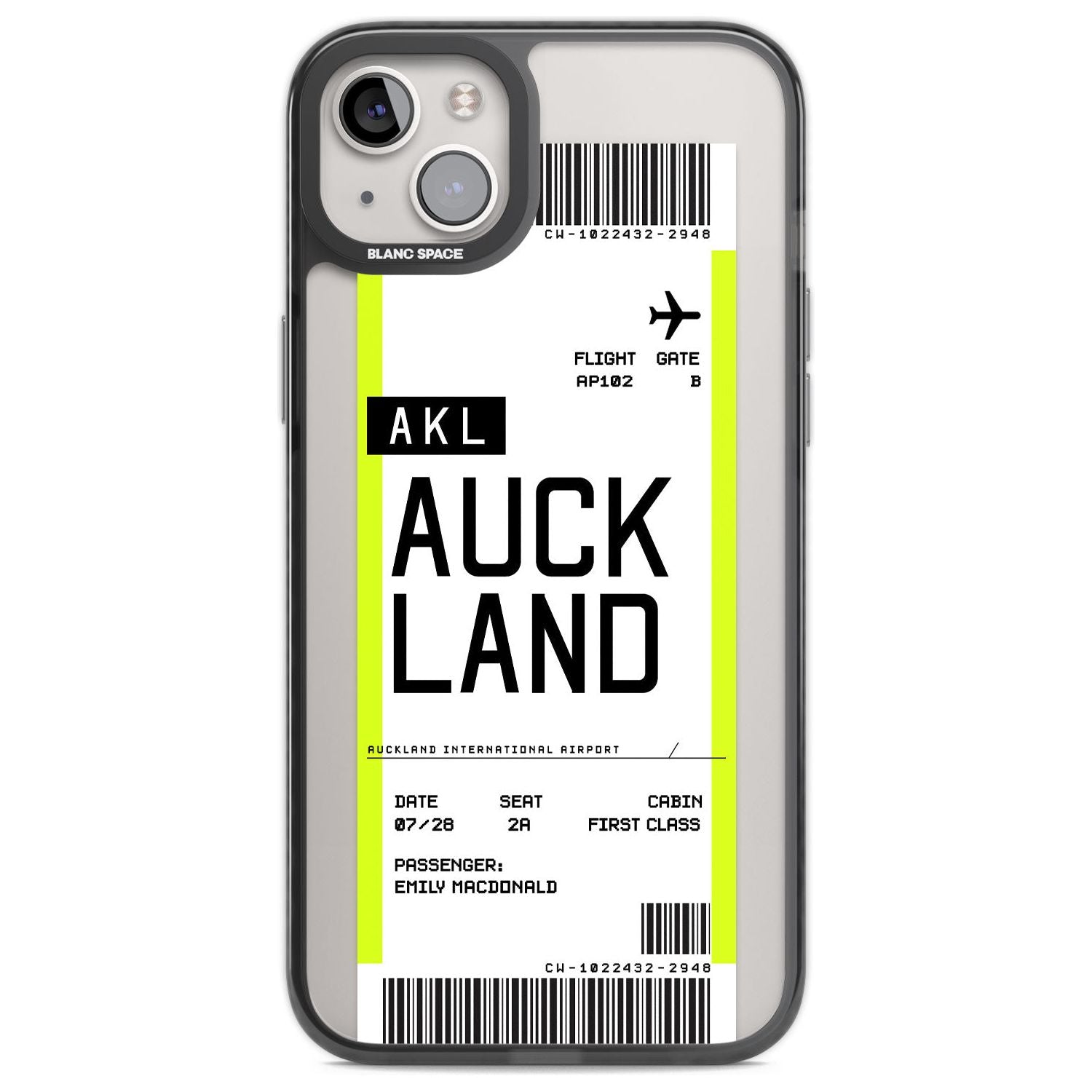 Personalised Auckland Boarding Pass Custom Phone Case iPhone 14 Plus / Black Impact Case Blanc Space