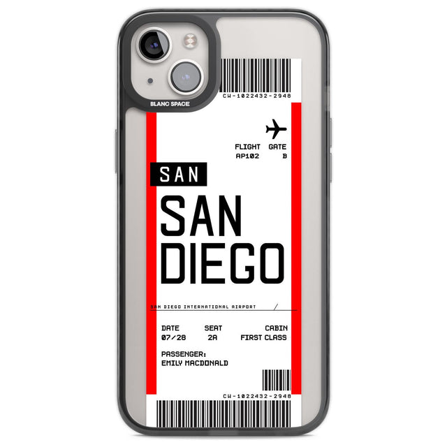 Personalised San Diego Boarding Pass Custom Phone Case iPhone 14 Plus / Black Impact Case Blanc Space