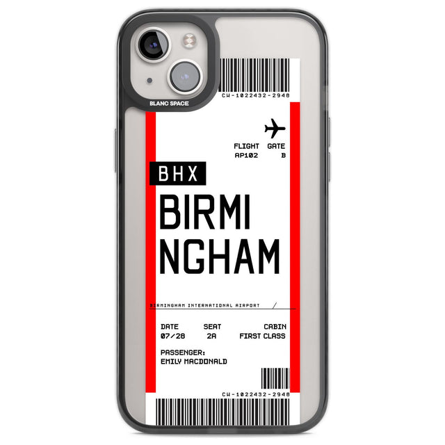 Personalised Birmingham Boarding Pass Custom Phone Case iPhone 14 Plus / Black Impact Case Blanc Space
