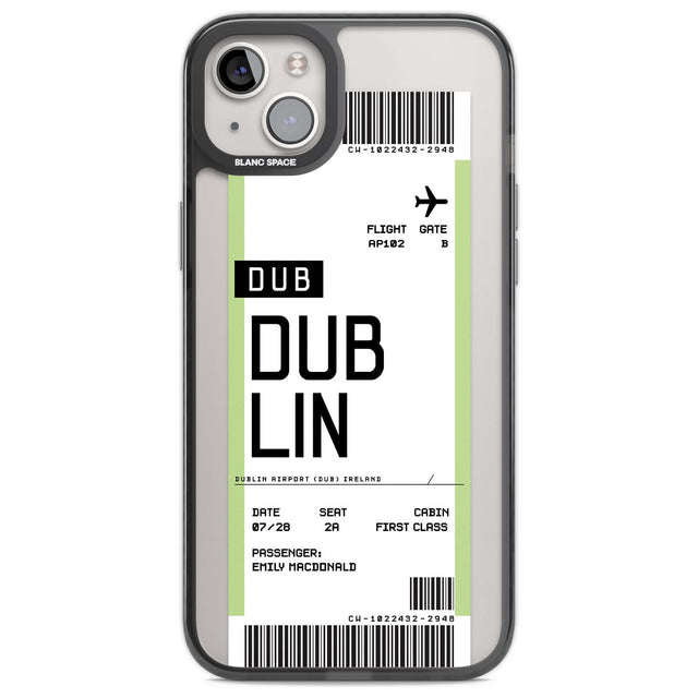 Personalised Dublin Boarding Pass Custom Phone Case iPhone 14 Plus / Black Impact Case Blanc Space