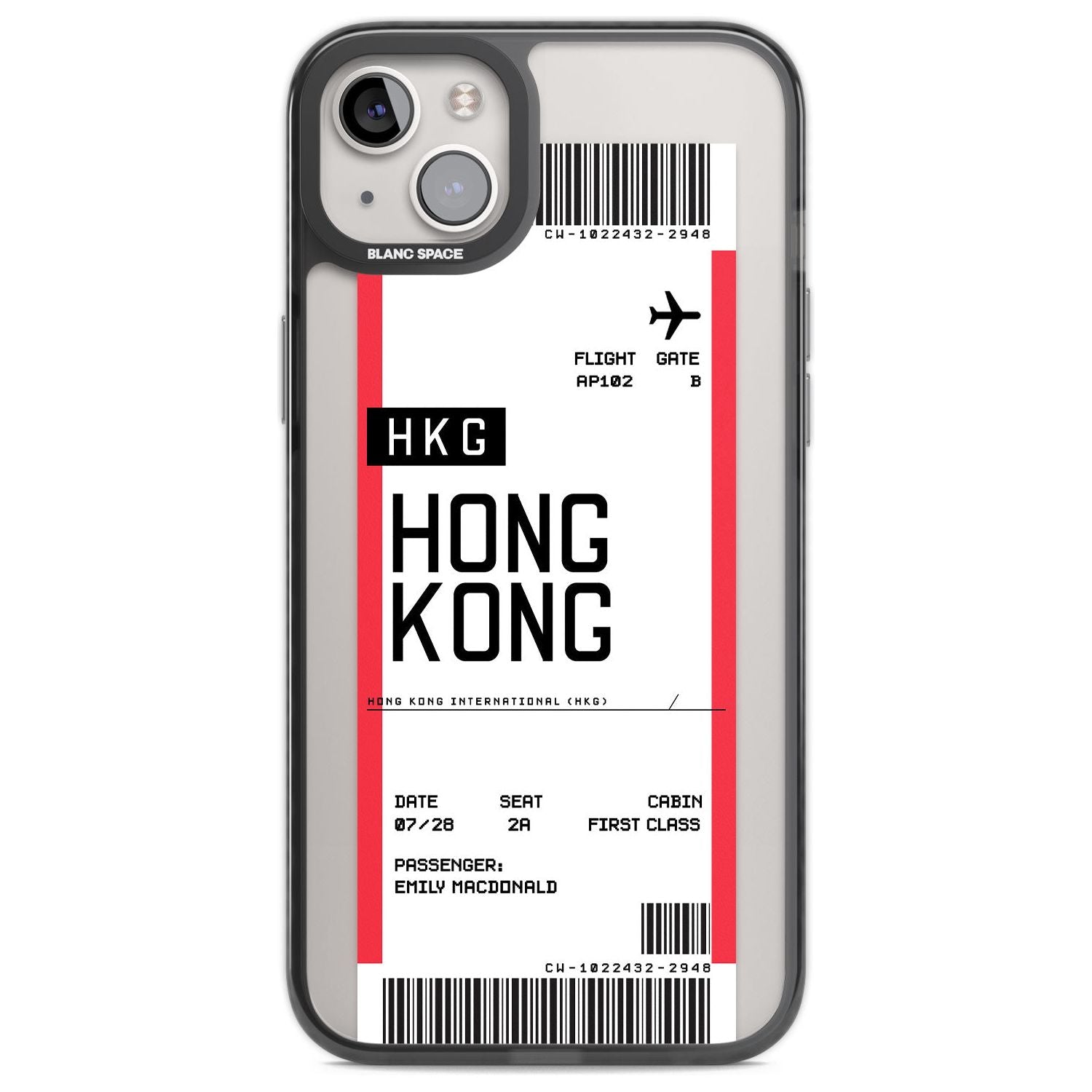 Personalised Hong Kong Boarding Pass Custom Phone Case iPhone 14 Plus / Black Impact Case Blanc Space