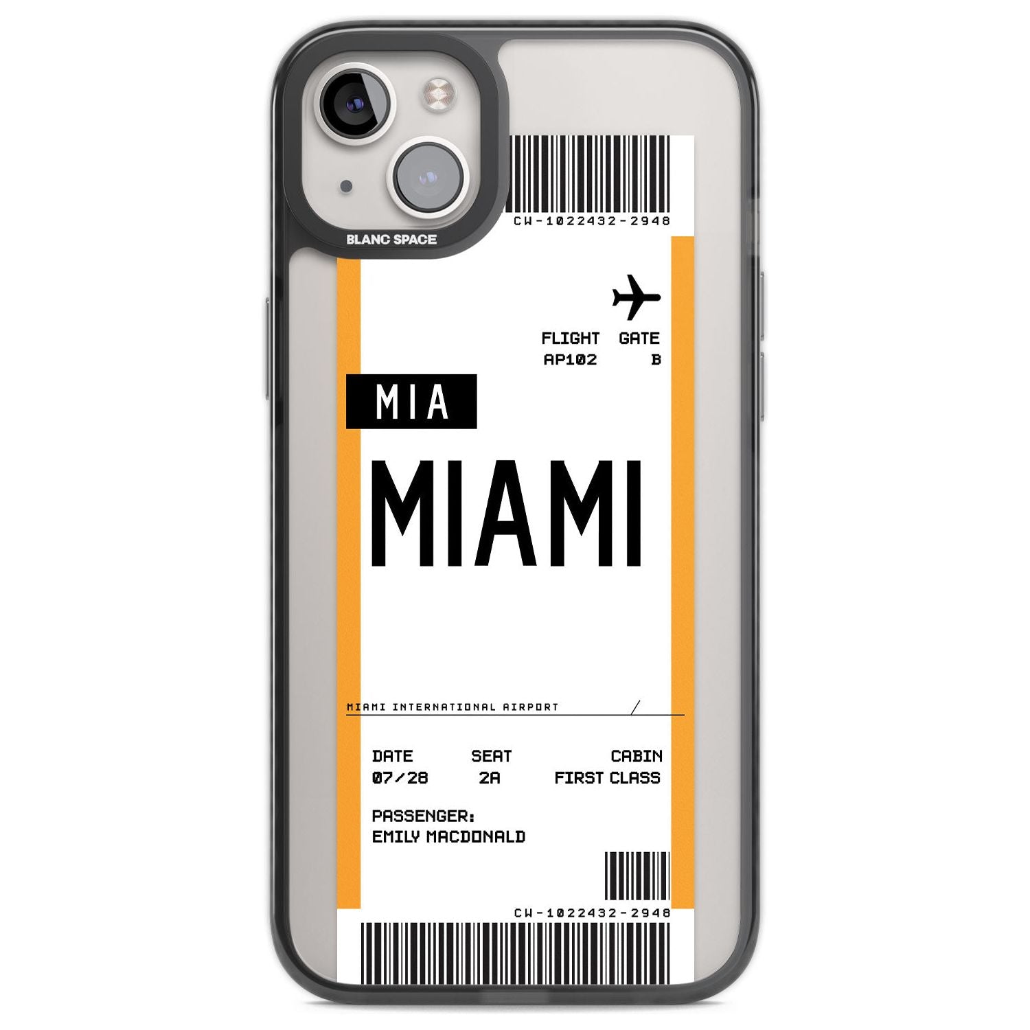 Personalised Miami Boarding Pass Custom Phone Case iPhone 14 Plus / Black Impact Case Blanc Space