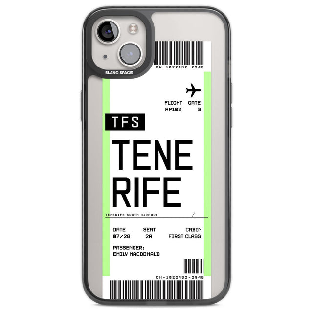 Personalised Tenerife Boarding Pass Custom Phone Case iPhone 14 Plus / Black Impact Case Blanc Space