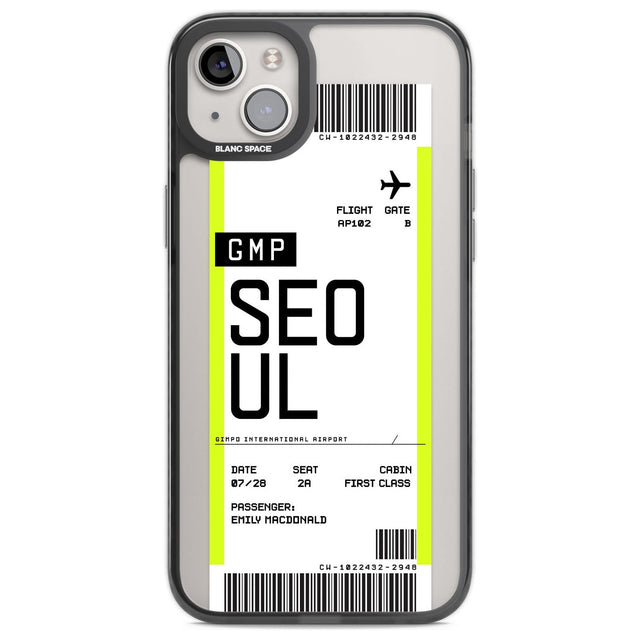 Personalised Seoul Boarding Pass Custom Phone Case iPhone 14 Plus / Black Impact Case Blanc Space