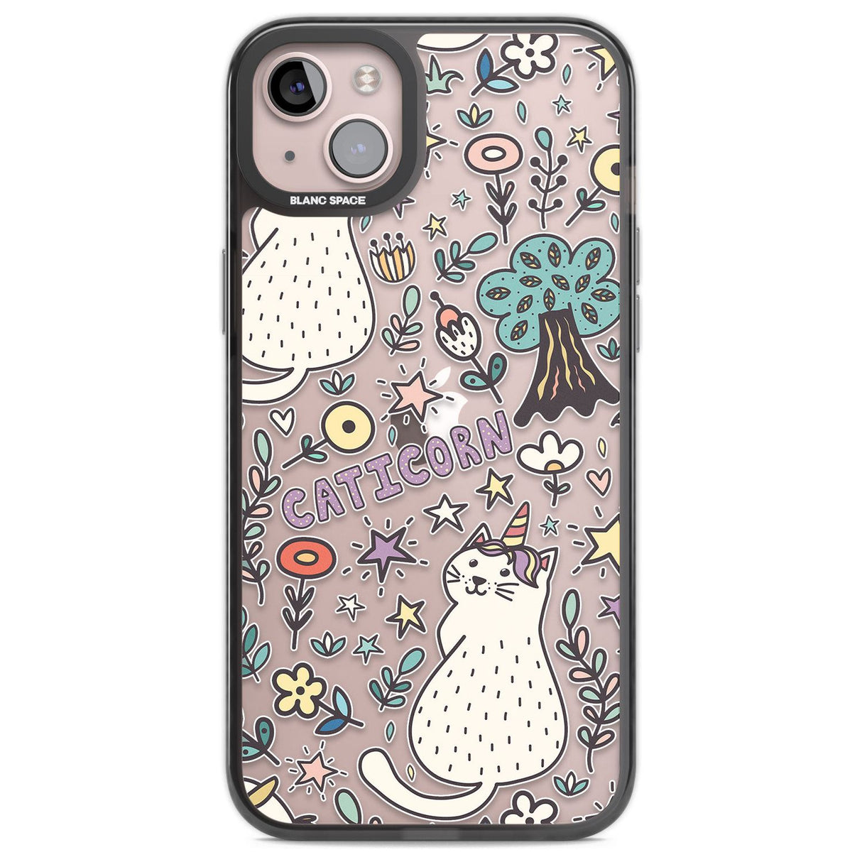 Caticorn pattern Phone Case iPhone 14 Plus / Black Impact Case Blanc Space