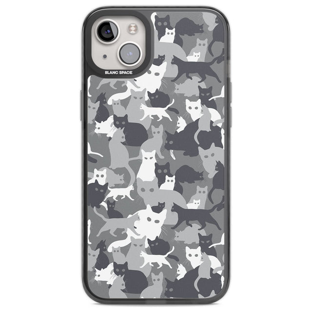 Dark Grey Cat Camouflage Pattern Phone Case iPhone 14 Plus / Black Impact Case Blanc Space