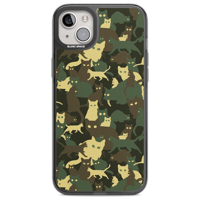 Forest Green Cat Camouflage Pattern Phone Case iPhone 14 Plus / Black Impact Case Blanc Space