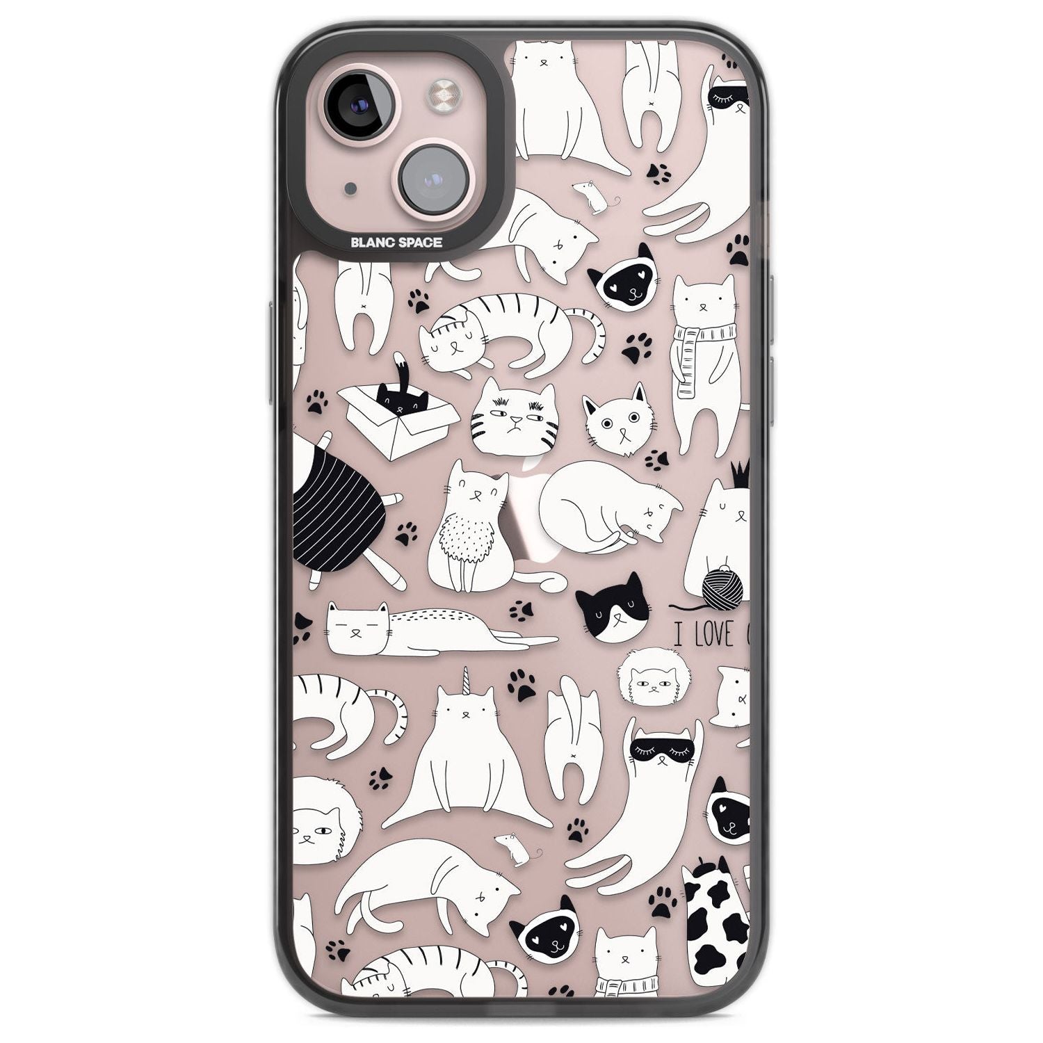 Cartoon Cat Collage - Black & White Phone Case iPhone 14 Plus / Black Impact Case Blanc Space