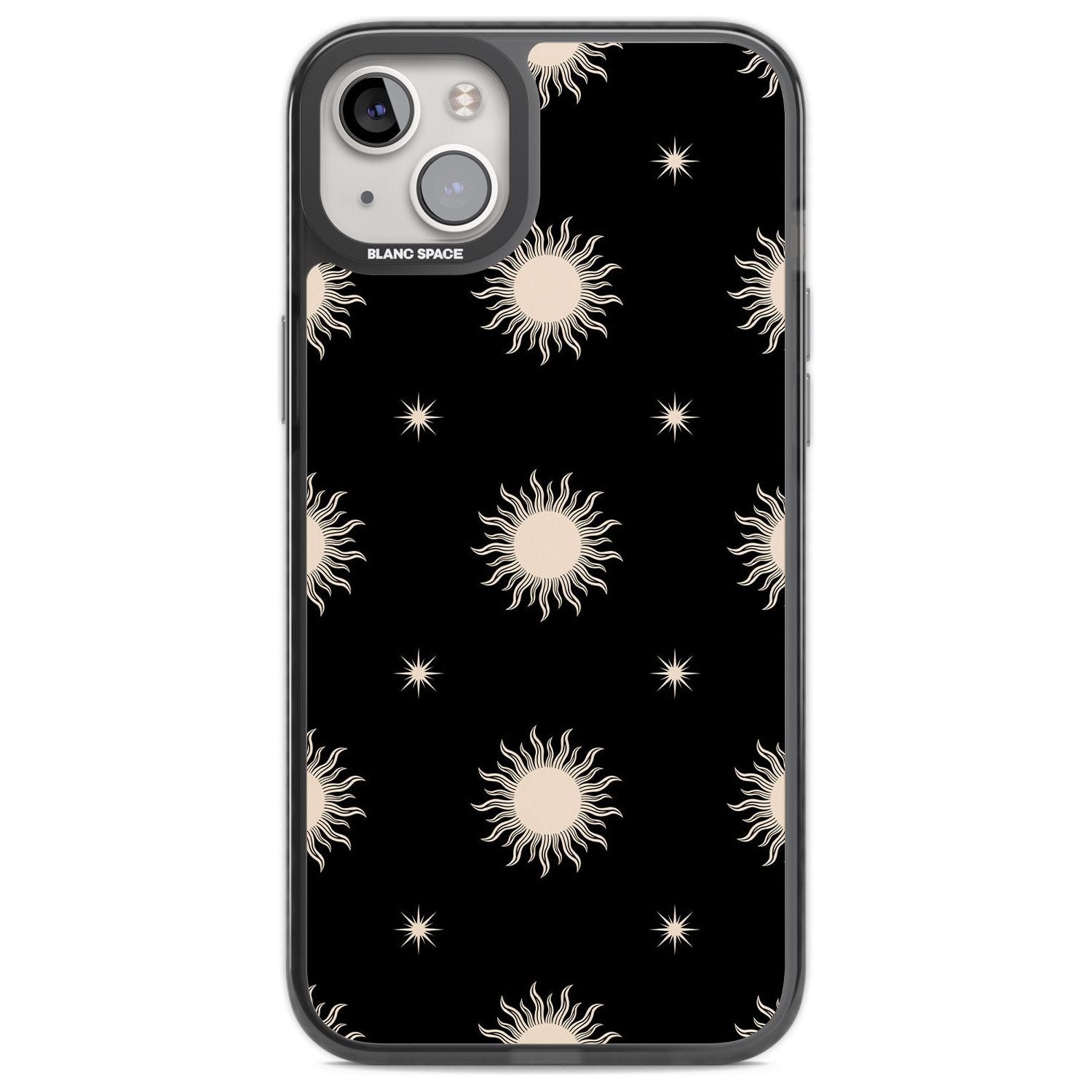 Celestial Patterns Classic Suns (Black) Phone Case iPhone 14 Plus / Black Impact Case Blanc Space