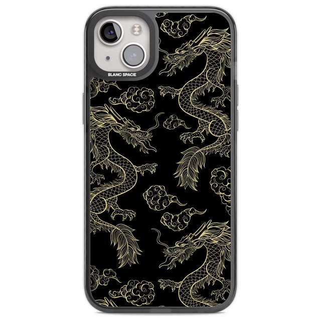 Black and Gold Dragon Pattern Phone Case iPhone 14 Plus / Black Impact Case Blanc Space