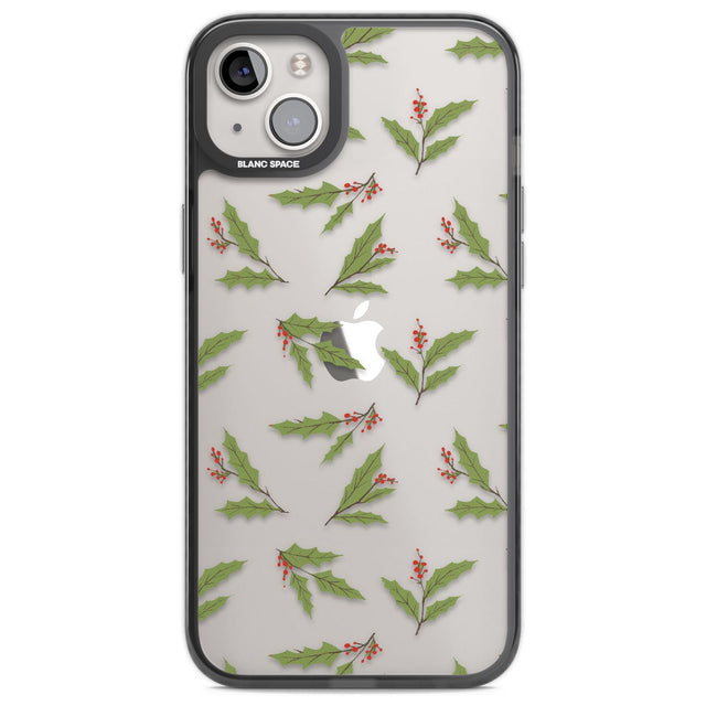 Christmas Holly Pattern Phone Case iPhone 14 Plus / Black Impact Case Blanc Space