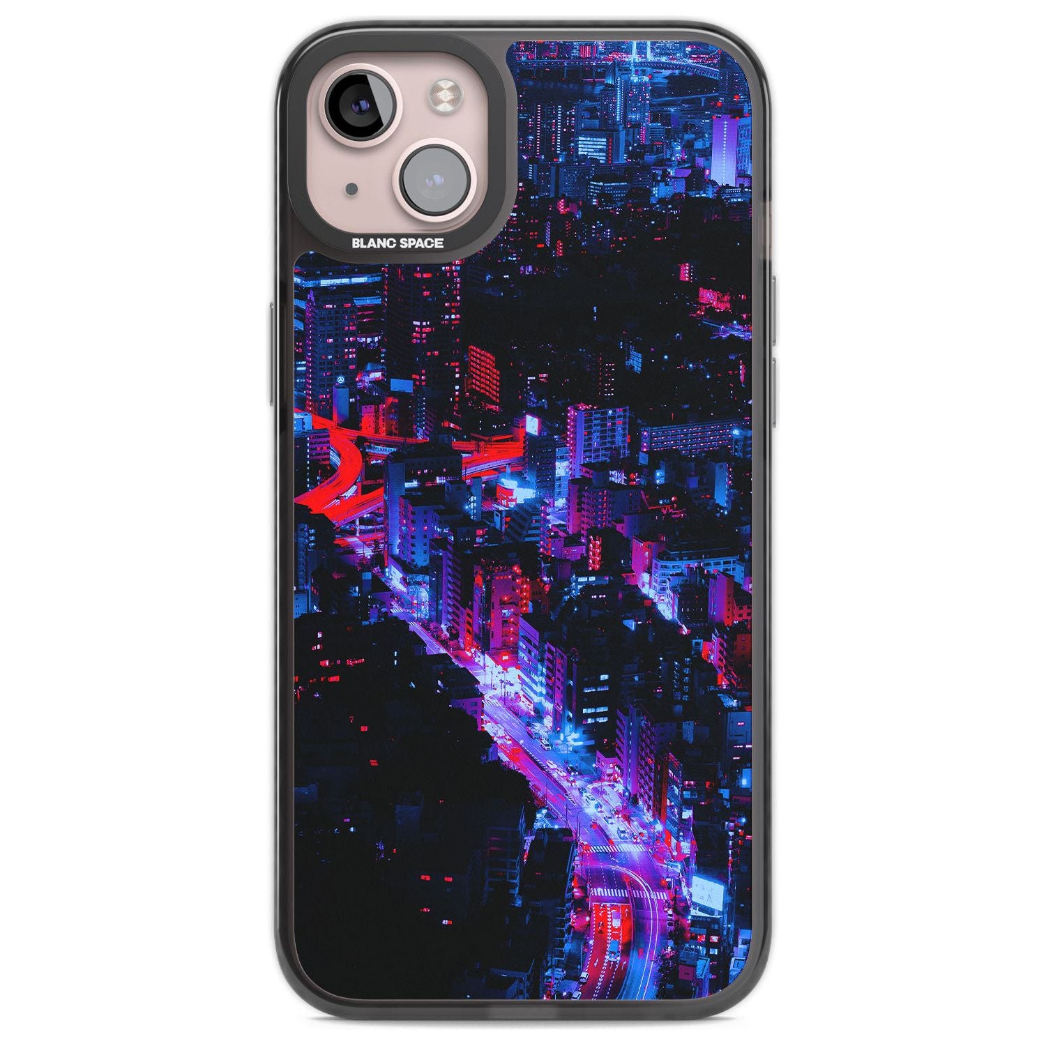 Arial City View - Neon Cities Photographs Phone Case iPhone 14 Plus / Black Impact Case Blanc Space