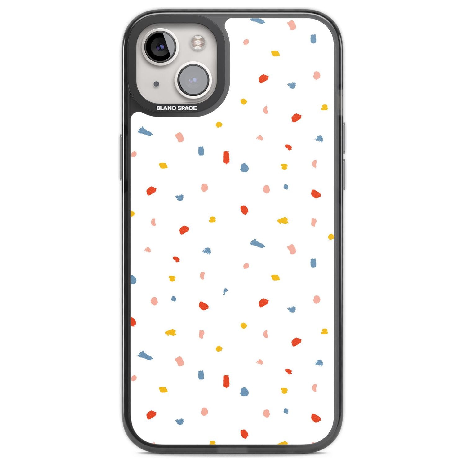 Confetti Print on Solid White Phone Case iPhone 14 Plus / Black Impact Case Blanc Space