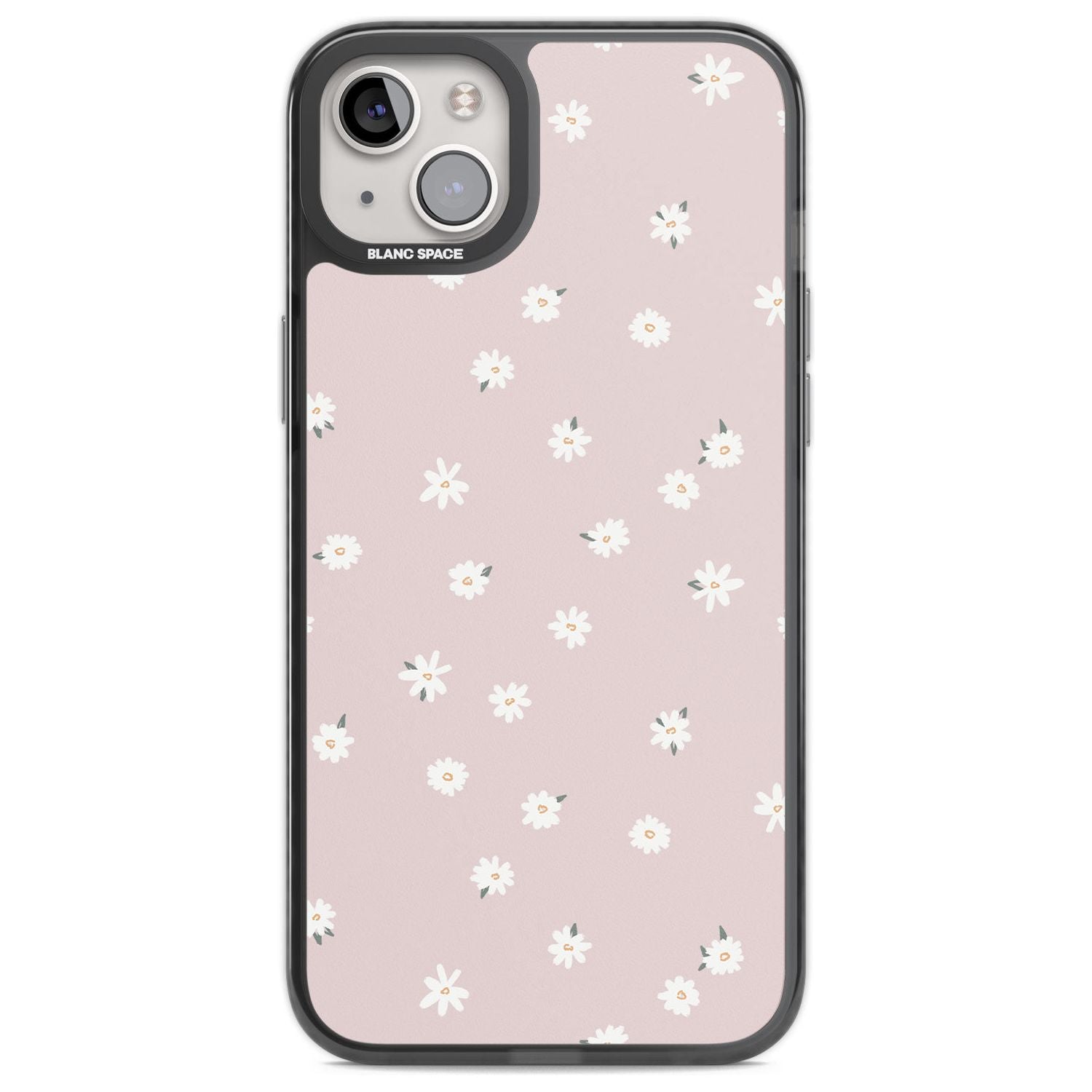 Painted Daises on Pink Phone Case iPhone 14 Plus / Black Impact Case Blanc Space
