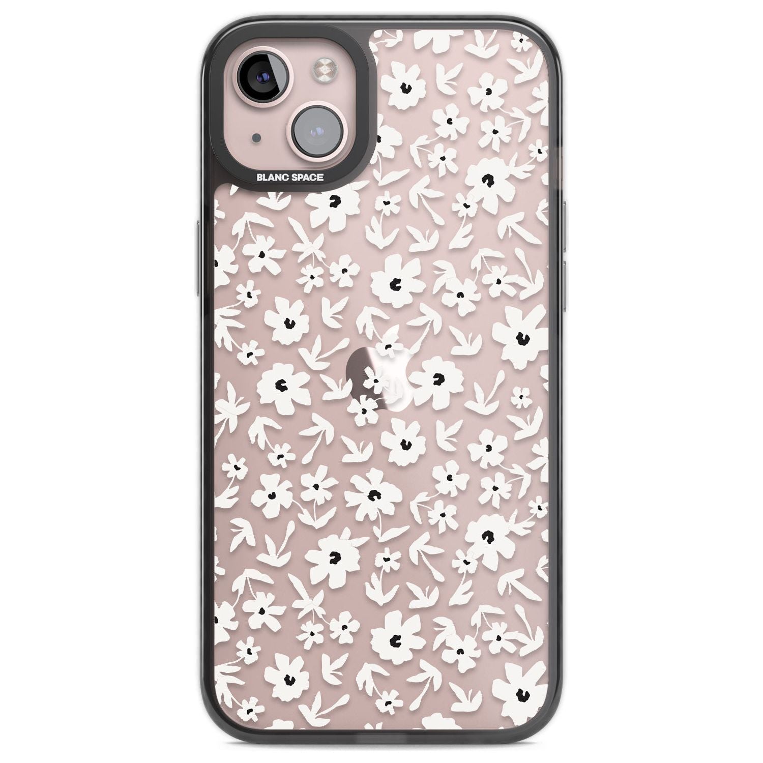Floral Print on Transparent Phone Case iPhone 14 Plus / Black Impact Case Blanc Space